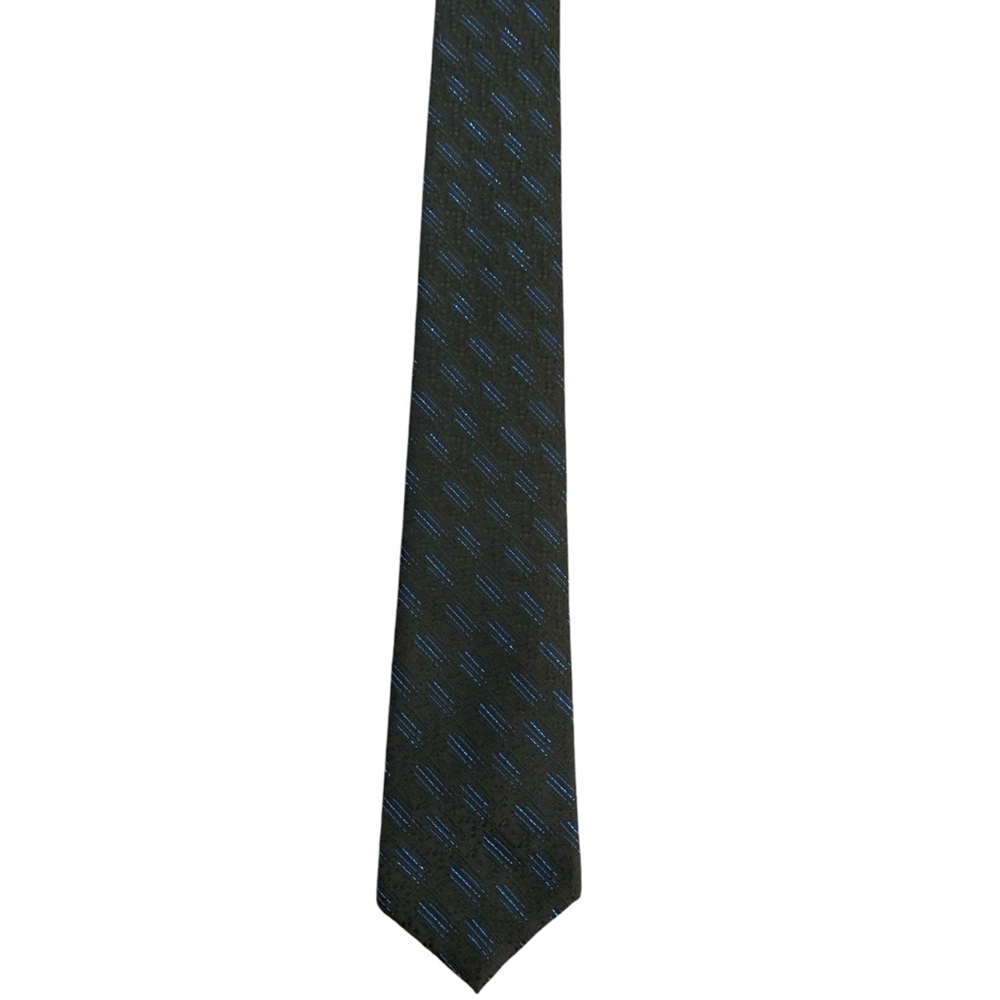 Stringbeans vintage skinny tie. Black with blue metallic pattern. EUC